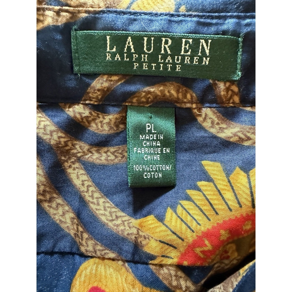 Ralph Lauren Cotton Button Down Shirt Women's Large Petite Navy Rope - Picture 2 of 10